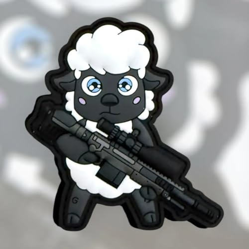 weisses Scha(r) f Schütze Shooter Patch – Lustiges Schaf mit Scharfschützen-Design – Taktischer PVC Klett Aufnäher für Rucksack, Jacke, Ausrüstung von Patchlab
