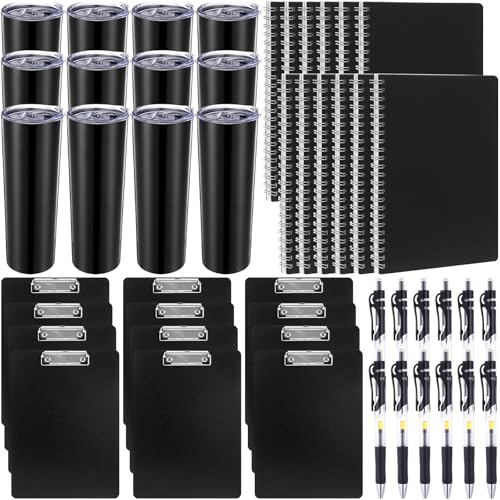 Patelai 12 Sets DIY Büro Geschenksets enthalten schwarze Kunststoff-Klemmbretter, 590 ml Becher mit Deckel, Spiralnotizbücher, Gelstifte für Büro, Business, Schulbedarf von Patelai
