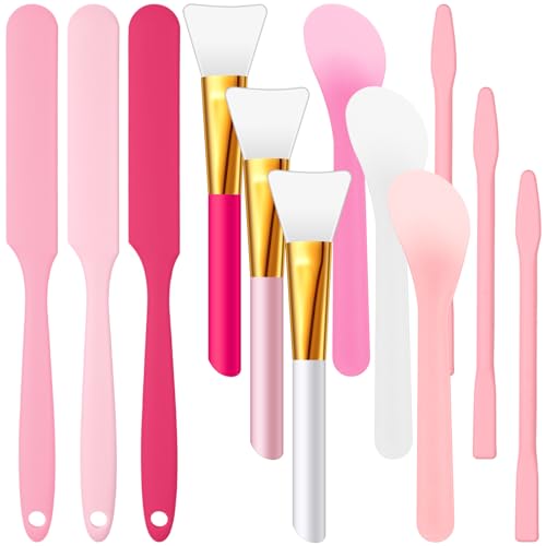 Patelai 12-teiliges Silikon-Rührstäbchen-Set, Silikon-Epoxid-Pinsel, Rührwerkzeug, Rührlöffel, Schaber, Bastelwerkzeuge für Harz, Epoxidharz, flüssige Farbe (Rosa) von Patelai