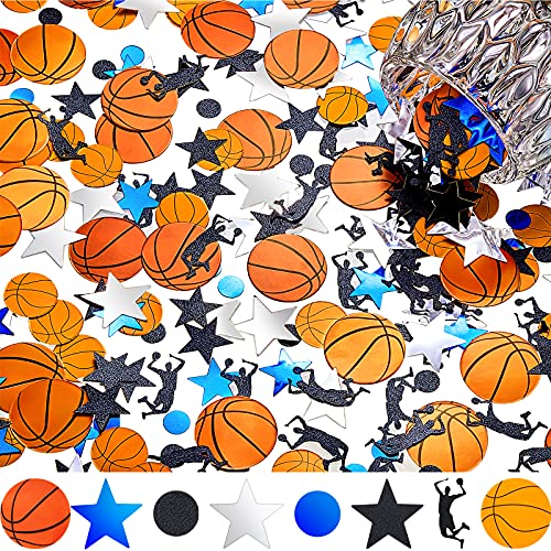 Patelai Basketball-Konfetti: 400 Stück, Schwarz, Silber, Blau, Orange, Gelb; Runde, Basketballform, Farbige; Geburtstag, Sportveranstaltung; Papier von Patelai