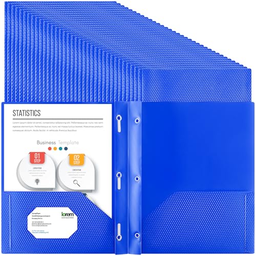 Patelai Kunststoff-Ordner mit Taschen, 2 robuste Taschenordner mit 3 Zinken und Verschlüssen für Büro (Blau, Diamant) von Patelai