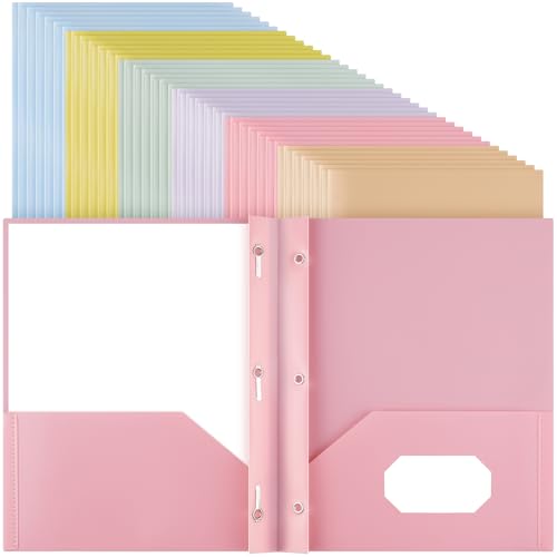 Patelai Kunststoff-Ordner mit Taschen und Zinken, 2 robuste Taschenordner mit 3 Zinken und Verschlüssen für Büro (lila, orange, rosa, gelb, grün, blau, klassisch), 48 Stück von Patelai