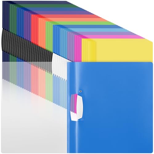 Patelai Kunststoff-Ordner mit Taschen und Zinken, 2 robuste Taschenordner mit 3 Zinken und Verschlüssen für Büro (mehrfarbig, neuartiger Stil), 48 Stück von Patelai