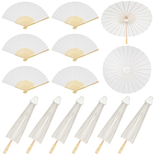 Paterr Papierfächer, 83 cm, Papierfächer, dekorativ, chinesischer japanischer Sonnenschirm, DIY, Malerei, Basteln für Hochzeit, Brautparty, Gastgeschenk, Fotografie-Requisite, Weiß, 12 Stück von Paterr