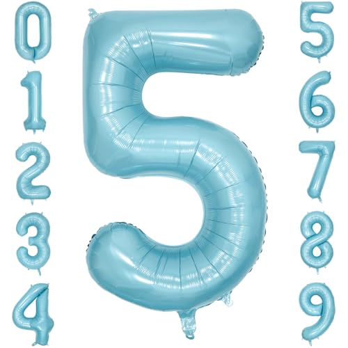 PatiCool 101,6 cm großer blauer Zahlenballon 5, große hellblaue Zahlen-Folie, Mylar-Ballons für Geburtstagsparty, Feier, Dekorationen, Zubehör, digitale Ballons für Hochzeitstag, Events, Dekorationen PatiCool 101,6 cm großer blauer Zahlenballon 5, große hellblaue Zahlen-Folie, Mylar-Ballons für Geburtstagsparty, Feier, Dekorationen, Zubehör, digitale Ballons für Hochzeitstag, Events, Dekorationen von PatiCool