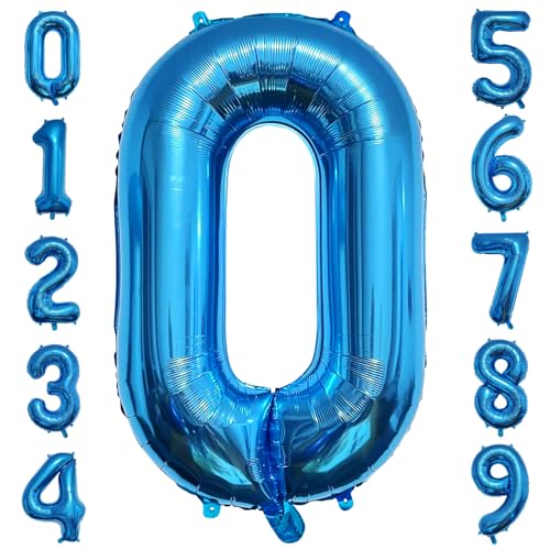 PatiCool Zahlen Luftballon 0 Blau, 40 Zoll Luftballons Geburtstag, Folienballon 0 Blau Geburtstagsdeko, Helium Ballons Zahlen 0 für Frau Mann Jahrestag Deko Geburtstags von PatiCool