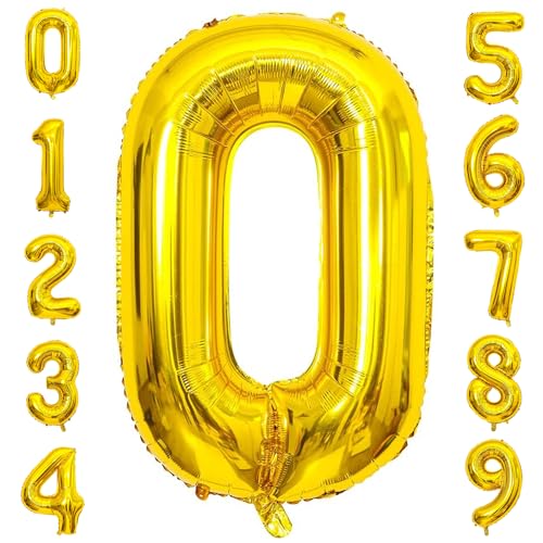 PatiCool Zahlen Luftballon 0 Gold, 40 Zoll Luftballons Geburtstag, Folienballon 0 Gold Geburtstagsdeko, Helium Ballons Zahlen für Kinder, Junge, Mädchen von PatiCool