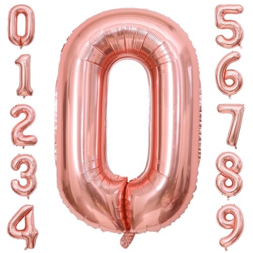 PatiCool Zahlen Luftballon 0 Rosegold, 40 Zoll Luftballons Geburtstag, Folienballon 0 Rosegold Geburtstagsdeko, Helium Ballons Zahlen für Kinder, Junge, Mädchen von PatiCool