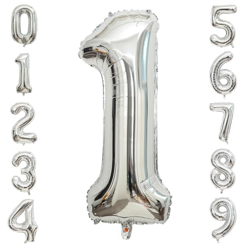PatiCool Zahlen Luftballon 1 Silber, 100cm - 40 Zoll Luftballons Geburtstag, XXL Riesen Folienballon 1 Silber Geburtstagsdeko, Helium Ballons Zahlen 1 für Frau Mann Jahrestag Deko PatiCool Zahlen Luftballon 1 Silber, 100cm - 40 Zoll Luftballons Geburtstag, XXL Riesen Folienballon 1 Silber Geburtstagsdeko, Helium Ballons Zahlen 1 für Frau Mann Jahrestag Deko von PatiCool
