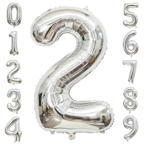 PatiCool Zahlen Luftballon 2 Silber, 100cm - 40 Zoll Luftballons Geburtstag, XXL Riesen Folienballon 2 Silber Geburtstagsdeko, Helium Ballons Zahlen 2 für Frau Mann Jahrestag Deko PatiCool Zahlen Luftballon 2 Silber, 100cm - 40 Zoll Luftballons Geburtstag, XXL Riesen Folienballon 2 Silber Geburtstagsdeko, Helium Ballons Zahlen 2 für Frau Mann Jahrestag Deko von PatiCool
