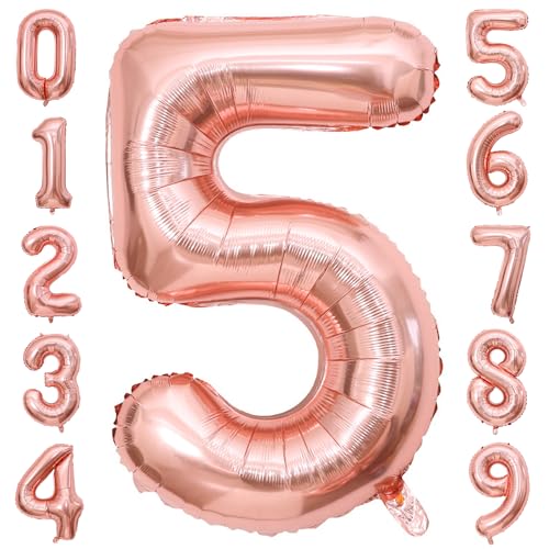 PatiCool Zahlen Luftballon 5 Rosegold, 100cm - 40 Zoll Luftballons Geburtstag, XXL Riesen Folienballon 5 Rosegold Geburtstagsdeko, Helium Ballons Zahlen für Kinder, Junge, Mädchen PatiCool Zahlen Luftballon 5 Rosegold, 100cm - 40 Zoll Luftballons Geburtstag, XXL Riesen Folienballon 5 Rosegold Geburtstagsdeko, Helium Ballons Zahlen für Kinder, Junge, Mädchen von PatiCool