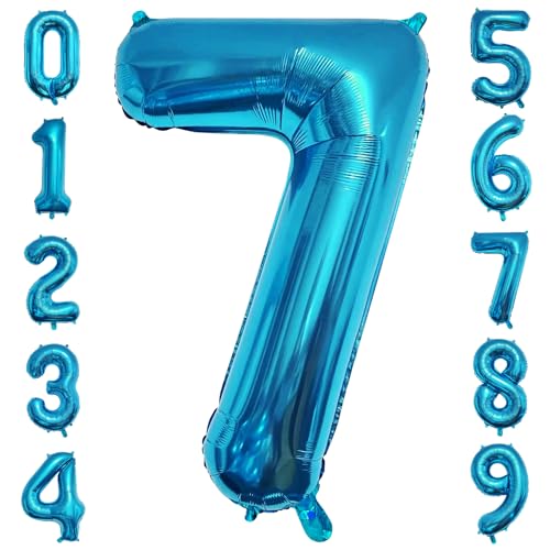 PatiCool Zahlen Luftballon 7 Blau, 100cm - 40 Zoll Luftballons Geburtstag, XXL Riesen Folienballon 7 Blau Geburtstagsdeko, Helium Ballons Zahlen 7 für Frau Mann Jahrestag Deko PatiCool Zahlen Luftballon 7 Blau, 100cm - 40 Zoll Luftballons Geburtstag, XXL Riesen Folienballon 7 Blau Geburtstagsdeko, Helium Ballons Zahlen 7 für Frau Mann Jahrestag Deko von PatiCool