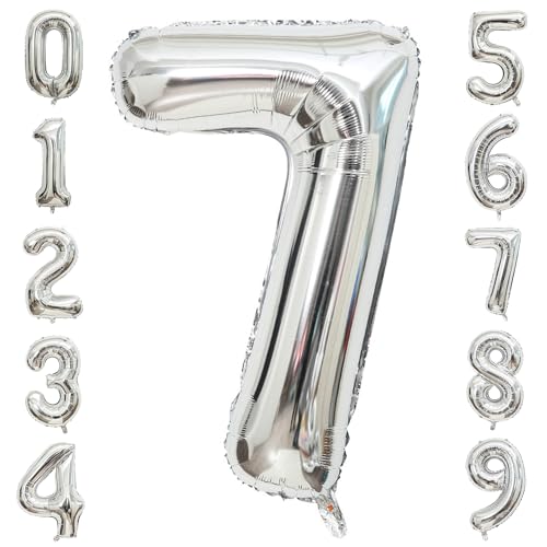 PatiCool Zahlen Luftballon 7 Silber, 100cm - 40 Zoll Luftballons Geburtstag, XXL Riesen Folienballon 7 Silber Geburtstagsdeko, Helium Ballons Zahlen 7 für Frau Mann Jahrestag Deko PatiCool Zahlen Luftballon 7 Silber, 100cm - 40 Zoll Luftballons Geburtstag, XXL Riesen Folienballon 7 Silber Geburtstagsdeko, Helium Ballons Zahlen 7 für Frau Mann Jahrestag Deko von PatiCool