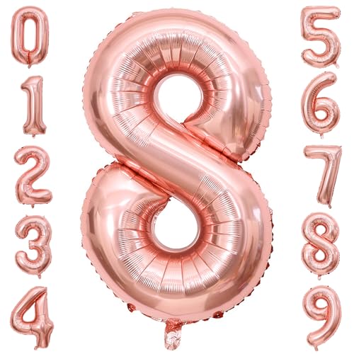 PatiCool Zahlen Luftballon 8 Rosegold, 40 Zoll Luftballons Geburtstag, Folienballon 8 Rosegold Geburtstagsdeko, Helium Ballons Zahlen für Kinder, Junge, Mädchen von PatiCool