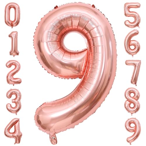 PatiCool Zahlen Luftballon 9 Rosegold, 40 Zoll Luftballons Geburtstag, Folienballon 9 Rosegold Geburtstagsdeko, Helium Ballons Zahlen für Kinder, Junge, Mädchen von PatiCool