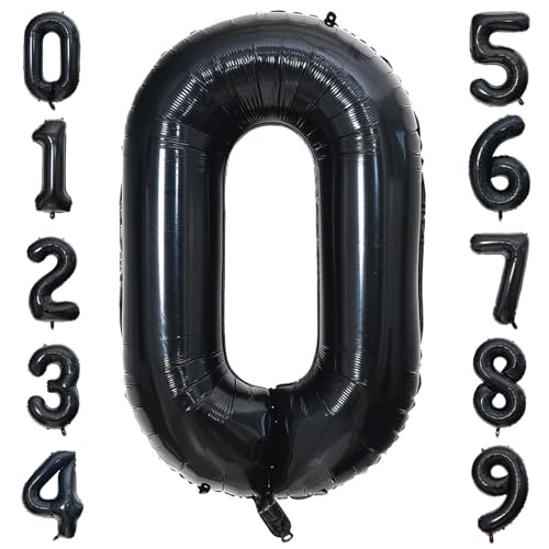 Zahlen Luftballon 0 Schwarz,Luftballons Geburtstag Schwarz 40 Zoll (100cm) Helium Ballons, Folienballon Geburtstagsdeko, Ballon Zahlen Jahrestag Deko für Kinder, Junge, Mädchen von PatiCool