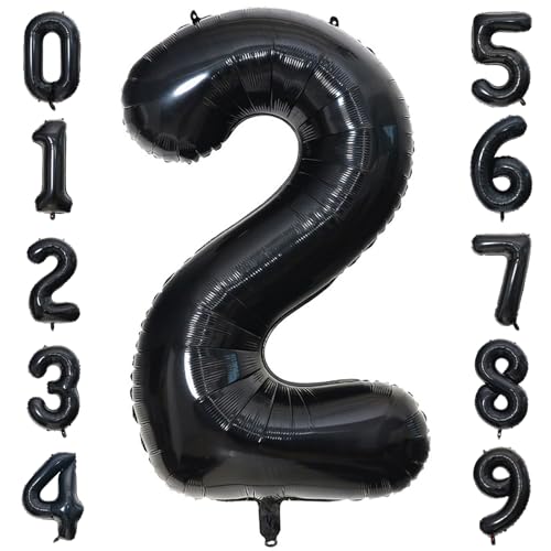 Zahlen Luftballon 2 Schwarz,Luftballons Geburtstag Schwarz 40 Zoll (100cm) Helium Ballons, Folienballon Geburtstagsdeko, Ballon Zahlen Jahrestag Deko für Kinder, Junge, Mädchen von PatiCool