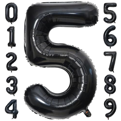 Zahlen Luftballon 5 Schwarz,Luftballons Geburtstag Schwarz 40 Zoll (100cm) Helium Ballons, Folienballon Geburtstagsdeko, Ballon Zahlen Jahrestag Deko für Kinder, Junge, Mädchen von PatiCool