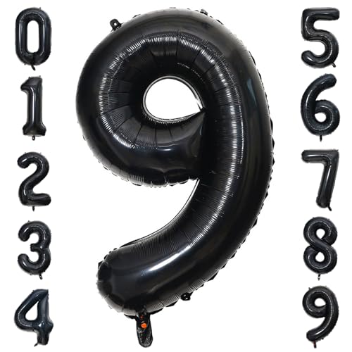 Zahlen Luftballon 9 Schwarz,Luftballons Geburtstag Schwarz 40 Zoll (100cm) Helium Ballons, Folienballon Geburtstagsdeko, Ballon Zahlen Jahrestag Deko für Kinder, Junge, Mädchen von PatiCool