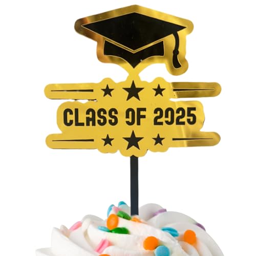 Patifirst Abschluss Cupcake Toppers, Toppers Für Abschluss Cupcakes, Schwarz Und Gold Frohe Feiern Zuhause Klassenzimmer Schule Universität Kindergarten Fotobox Accessoires von Patifirst