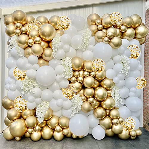 DIY Weißgold Luftballons Kit - 178 Stück Ballonbogen Girlande Kit enthalten Weiß Metallic Gold Golden Konfetti Ballons für Hochzeit Braut Baby Shower Geburtstag Party Dekorationen Hintergrund von Patimate
