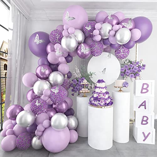 Patimate Lila Luftballons Girlande, 118 Stück: Lila Silber Ballon Girlande Kit mit Schmetterling Aufklebern, für Geburtstag Party Dekoration Baby Shower Hochzeit Patimate Lila Luftballons Girlande, 118 Stück: Lila Silber Ballon Girlande Kit mit Schmetterling Aufklebern, für Geburtstag Party Dekoration Baby Shower Hochzeit von Patimate