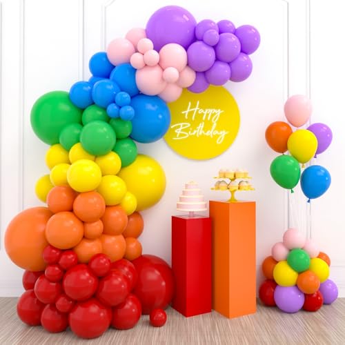 Luftballons Bunt 113 Stück, Regenbogen Ballon Girlande, Latex Rot Lila Rosa Blau Grün Gelb Partyballons für Kinder Geburtstag, Hochzeit, Karneval Zirkus Party Dekoration(Bunt Ballons 18/12/10/5 Zoll) von Patimate