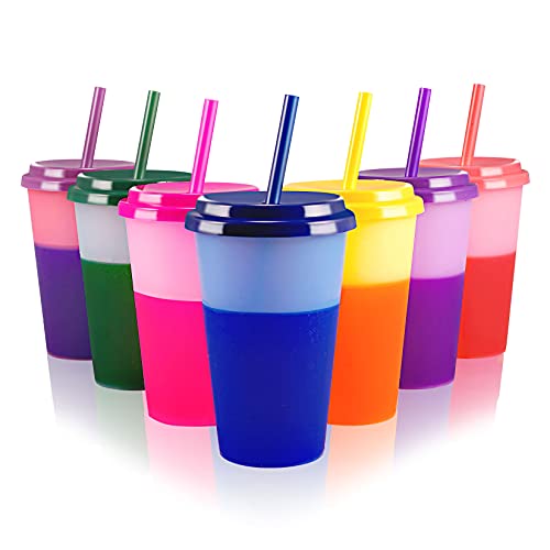 Kinderbecher mit Deckel und Strohhalmen – 7 Stück, 340 ml, eisgekühltes Wasser, Farbwechsel-Becher für kaltes Trinken, BPA-frei, wiederverwendbarer Kunststoffbecher für Party, Becher, Reisebecher Kinderbecher mit Deckel und Strohhalmen – 7 Stück, 340 ml, eisgekühltes Wasser, Farbwechsel-Becher für kaltes Trinken, BPA-frei, wiederverwendbarer Kunststoffbecher für Party, Becher, Reisebecher von Patinao