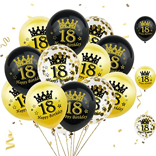 18. Geburtstag Luftballons, Schwarz Gold Luftballons Gold Konfetti Ballons Gold Schwarz 18. Geburtstag Ballons 18. Helium Luftballons für Junge Mädchen Geburtstag Party Jubiläum Deko 15 Stück 12 Zoll von Patoom