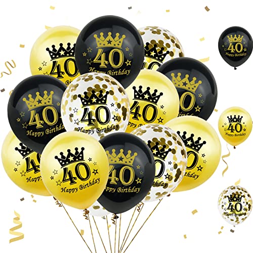 40. Geburtstag Luftballons, Schwarz Gold Luftballons Gold Konfetti Ballons Gold Schwarz 40. Geburtstag Ballons 40. Helium Luftballons für Männer Frauen Geburtstag Party Jubiläum Deko 15 Stück 12 Zoll von Patoom