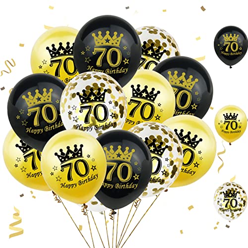 70. Geburtstag Luftballons, Schwarz Gold Luftballons Gold Konfetti Ballons Gold Schwarz 70. Geburtstag Ballons 70. Helium Luftballons für Männer Frauen Geburtstag Party Jubiläum Deko 15 Stück 12 Zoll von Patoom
