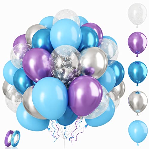 Frozen Luftballons Set, 12 Zoll 60 Stück Luftballons Metallic Lila Blau Silber Helium Ballons Schneeflocke Ballons für Mädchen Frozen Party Eis Geburtstag Schnee Party Winter Wonderland Party Deko von Patoom