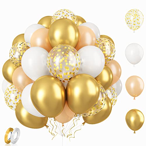 Luftballons Gold Weiß, 12 Zoll 60 Stück Luftballons Champagner Gold und Matt Weiß Party Ballons Gold Konfetti Helium Luftballons mit Bändern für Geburtstag Babyparty Hochzeit Graduierung Deko von Patoom