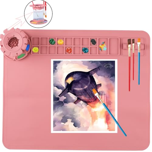 Silikon-Malmatte für Kinder, Kunsthandwerksmatten mit abnehmbarem Becher, 50x40cm Kleinkind-Malmatte, Wasserfarbenmatte Lehmkunst-Zubehör DIY-Zubehör für Malen und Zeichnen - Rot Silikon-Malmatte für Kinder, Kunsthandwerksmatten mit abnehmbarem Becher, 50x40cm Kleinkind-Malmatte, Wasserfarbenmatte Lehmkunst-Zubehör DIY-Zubehör für Malen und Zeichnen - Rot von Patpot