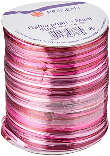 PRÄSENT Raffia Pearl-Multicolour Bastband rosa/Flieder/Magenta, 50 m metallic Dekoband, Verzieren & Basteln, Geschenkband für feierliche Anlässe von PRÄSENT