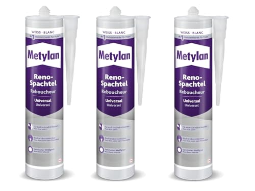 Metylan Spachtel Renomur, Kartusche, 3x 300ml | Schnelltrocknende Spachtelmasse für Innenräume – perfekt zum Glätten, Reparieren & Vorbereiten von Wänden Metylan Spachtel Renomur, Kartusche, 3x 300ml | Schnelltrocknende Spachtelmasse für Innenräume – perfekt zum Glätten, Reparieren & Vorbereiten von Wänden von Pattex