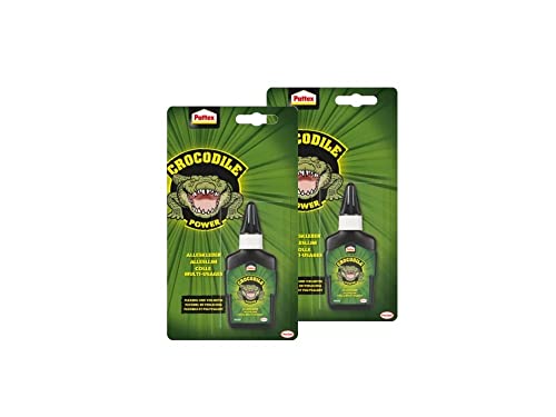Pattex Crocodile Power Alleskleber, flexibel und vielseitig mit hoher Anfangskraft, extra starker Kleber für Metall, Holz, Kunststoff, Stein und mehr, transparenter Klebstoff, 2 x 50g Pattex Crocodile Power Alleskleber, flexibel und vielseitig mit hoher Anfangskraft, extra starker Kleber für Metall, Holz, Kunststoff, Stein und mehr, transparenter Klebstoff, 2 x 50g von Pattex