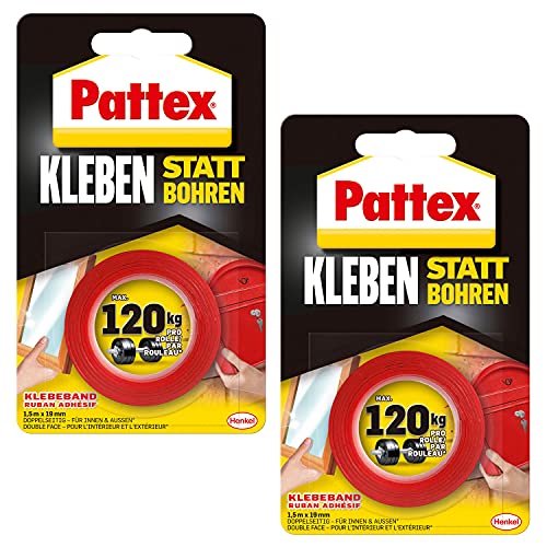 Henkel Pattex Kleben statt Bohren Klebeband, extra starkes doppelseitiges Klebeband, Doppelklebeband für Montagearbeiten innen & außen, Wandbefestigung ohne Bohren, Vorteilspack mit 2 Stück, 9H PXMT2X von Pattex