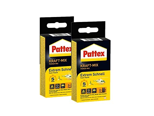 Pattex Kraft-Mix Extrem Schnell, extrem schnell härtender 2 Komponenten Kleber auf Epoxidharz Basis, 2K Kleber mit hoher Beständigkeit für viele Materialien, 2x12g Tube von Pattex