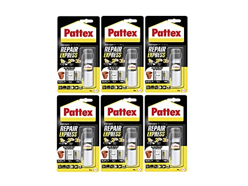 Pattex Powerknete Repair Express, Modelliermasse zum Kleben & Reparieren, Epoxidharz Kleber für viele Materialien, lackier- und schleifbare Knete, 6 x 48 g von Pattex