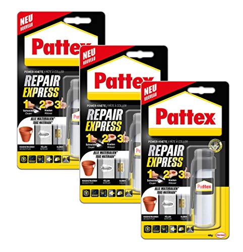 Pattex Powerknete Repair Express, Modelliermasse zum Kleben & Reparieren, Epoxidharz Kleber für viele Materialien, lackier- und schleifbare Knete (3x Repair Express Stic Universal) von Pattex