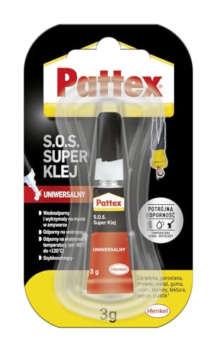 Pattex S.O.S.Super Kleber Universal, extra starker Cyanacrylatkleber, farbloser Kleber schnell trocknend, Universalkleber für dauerhaftes Verkleben von verschiedenen Materialien, 1x3g von Pattex