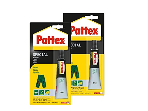 Pattex Spezialkleber Textil, Textilkleber für verschiedene Textilien mit hoher Haftfestigkeit und spurenfreier Trocknung, wasch- und bügelbeständig, 2x20g von Pattex