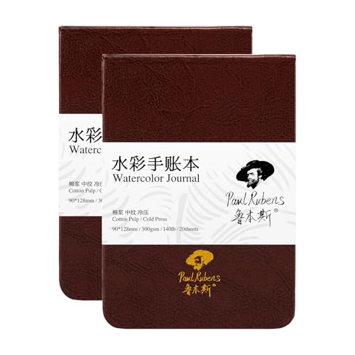 Paul Rubens Aquarell-Tagebuch, 2 Stück, 40 Blatt, 100 % Baumwolle, säurefrei, kaltgepresst, Aquarell-Skizzenbuch, 8,9 x 13,7 cm, 63,5 kg/300 g/m², für Aquarellfarben, Gouache, Acryl von Paul Rubens