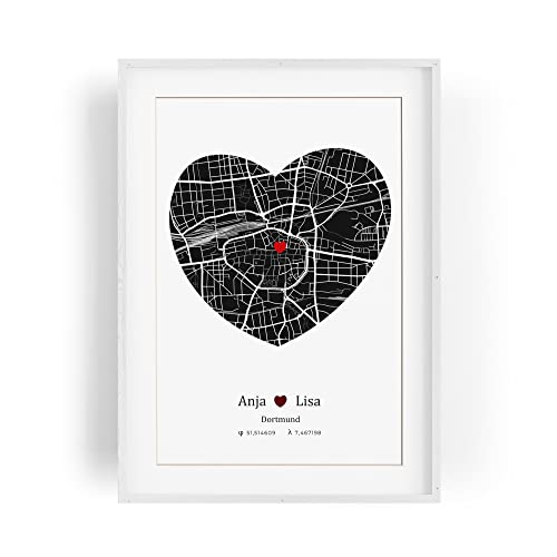 Paul Sinus Bilderrahmen individueller Stadtplan mit deinen GPS Koordinaten und Namen. 30cm x 42cm Holz Wechselrahmen mit Glas und Passepartout. Geschenkidee. Liebe. (ohne Rahmen) von Paul Sinus Art