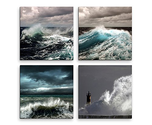 Sinus Art 4 Bilder Set je 40x40cm Leuchtturm Unwetter Sturm Meer Wellen von Paul Sinus Art