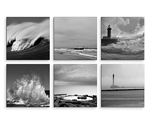Sinus Art Bilder Set 6 STK je 40x40cm Schwarz Weiß Leuchtturm Meer Strand von Paul Sinus Art