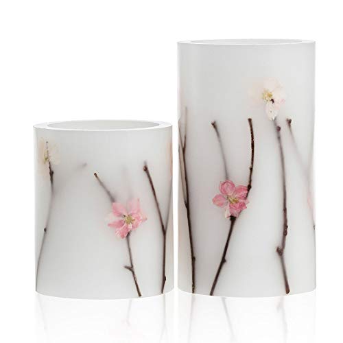 Pauleen 48010 Shiny Blossom Candle Wachskerze 2er Set Echtwachs LED Kerzen, Warmweiß, flackernde Flamme Weiß Rosa von Paulmann