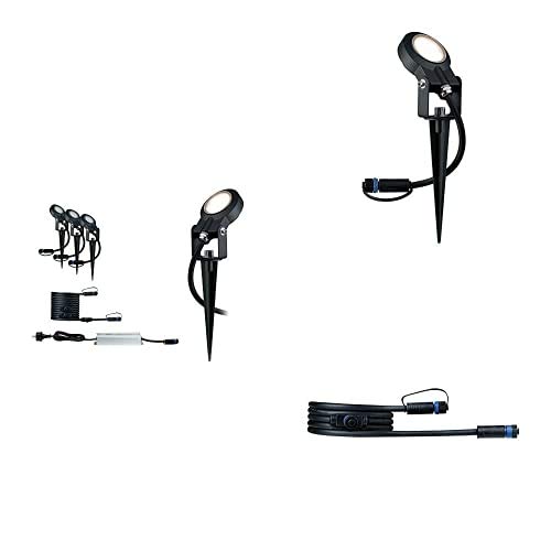 Paulmann Plug & Shine Sting Komplettset inkl.4x6W dimmbare Outdoor Erdspieß Gartenspots, 2x Verbindungskabel und Trafo, Außenleuchten IP67 Wasserdicht von Paulmann