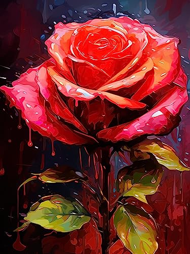 Pavemlo 5D Diamond Painting Kits rote Rose, DIY Diamant Stickerei Malerei Kits Blume, Full Drill Set Strass Stickerei Bilder DIY Diamant Malerei für House Wall Dekoration 30X40cm von Pavemlo